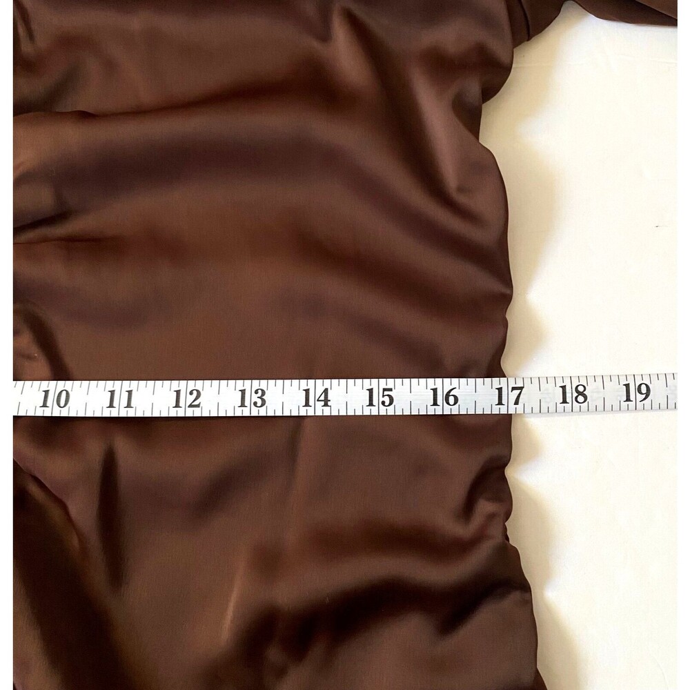 HM Satin Cinched Blouse Women's Medium Brown Trumpet Sleeves V-Neck Pullover - Picture 9 of 11